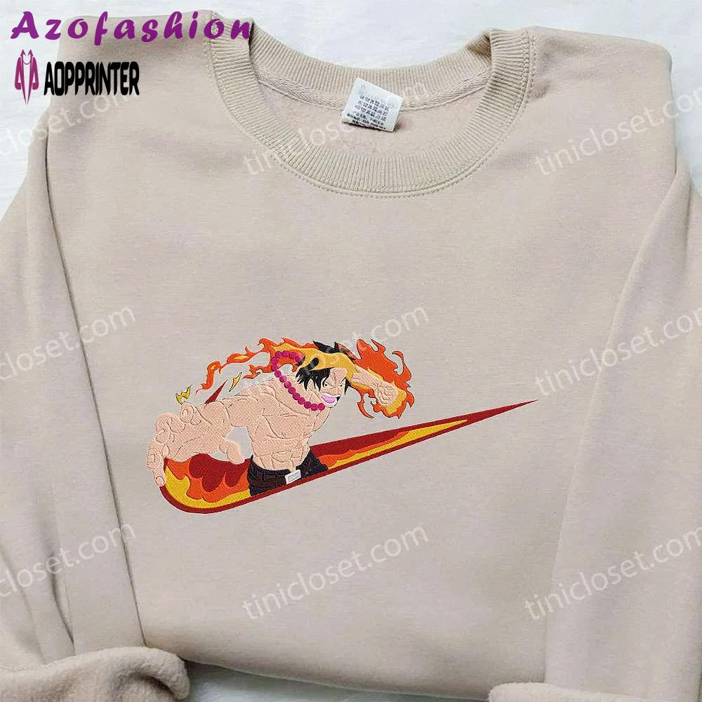 Portgas d ace x nike embroidered hoodie & one piece nike inspired shirt – unique apparel collection Embroidered Shirt