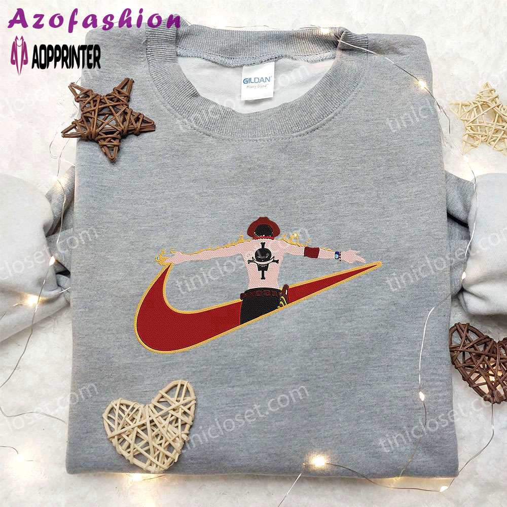 Portgas d ace x nike swoosh anime hoodie one piece & nike inspired embroidered shirt Embroidered Shirt