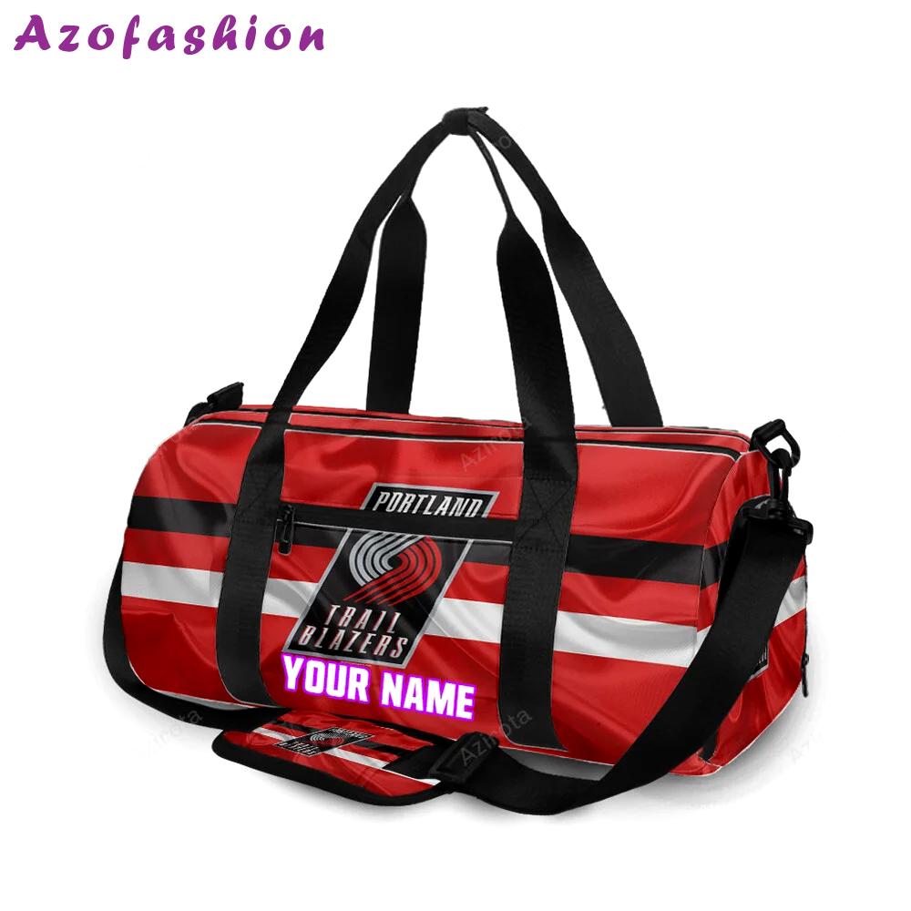 Portland trail blazers black white line silk personalized name travel bag gym bag 2345 Travel Bag
