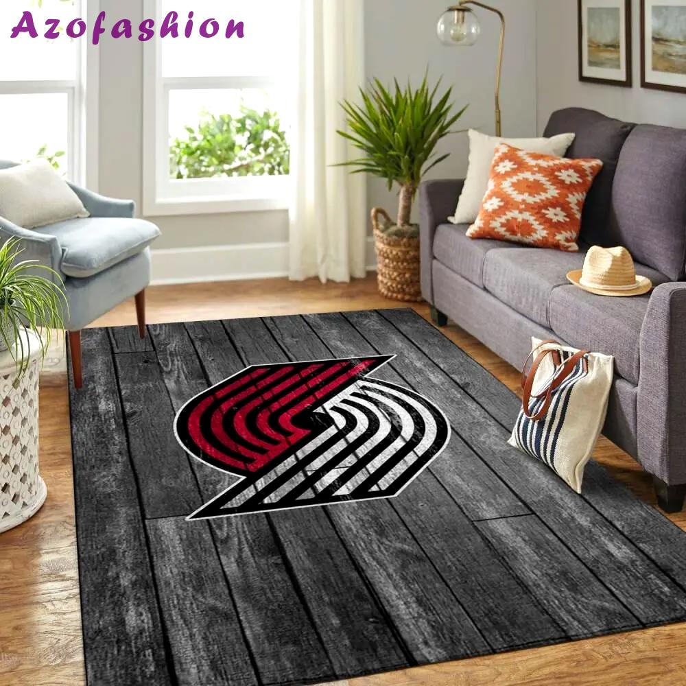 Portland trailblazers nba area rugs basketball living room carpet team logo wooden home rug regtangle carpet floor decor home decor Rectangle Rug