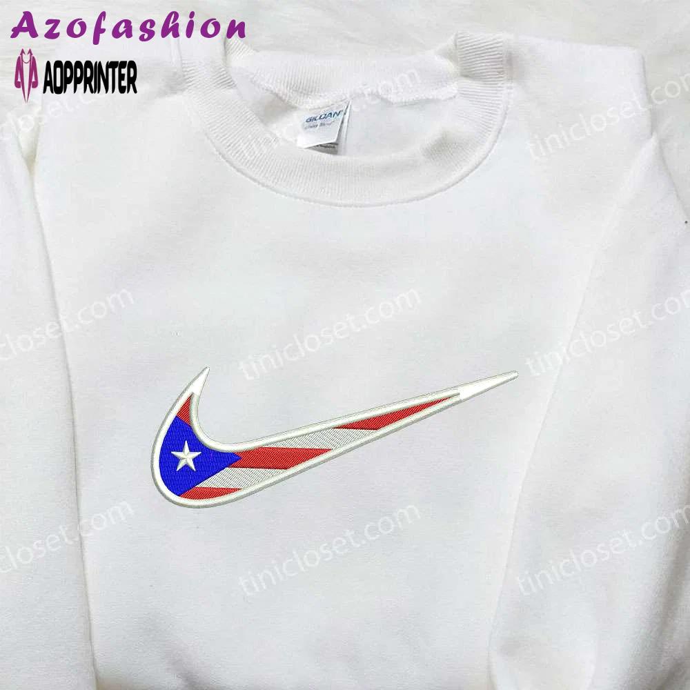 Puerto rican flag x nike swoosh embroidered shirt national flag inspired nike shirt Embroidered Shirt