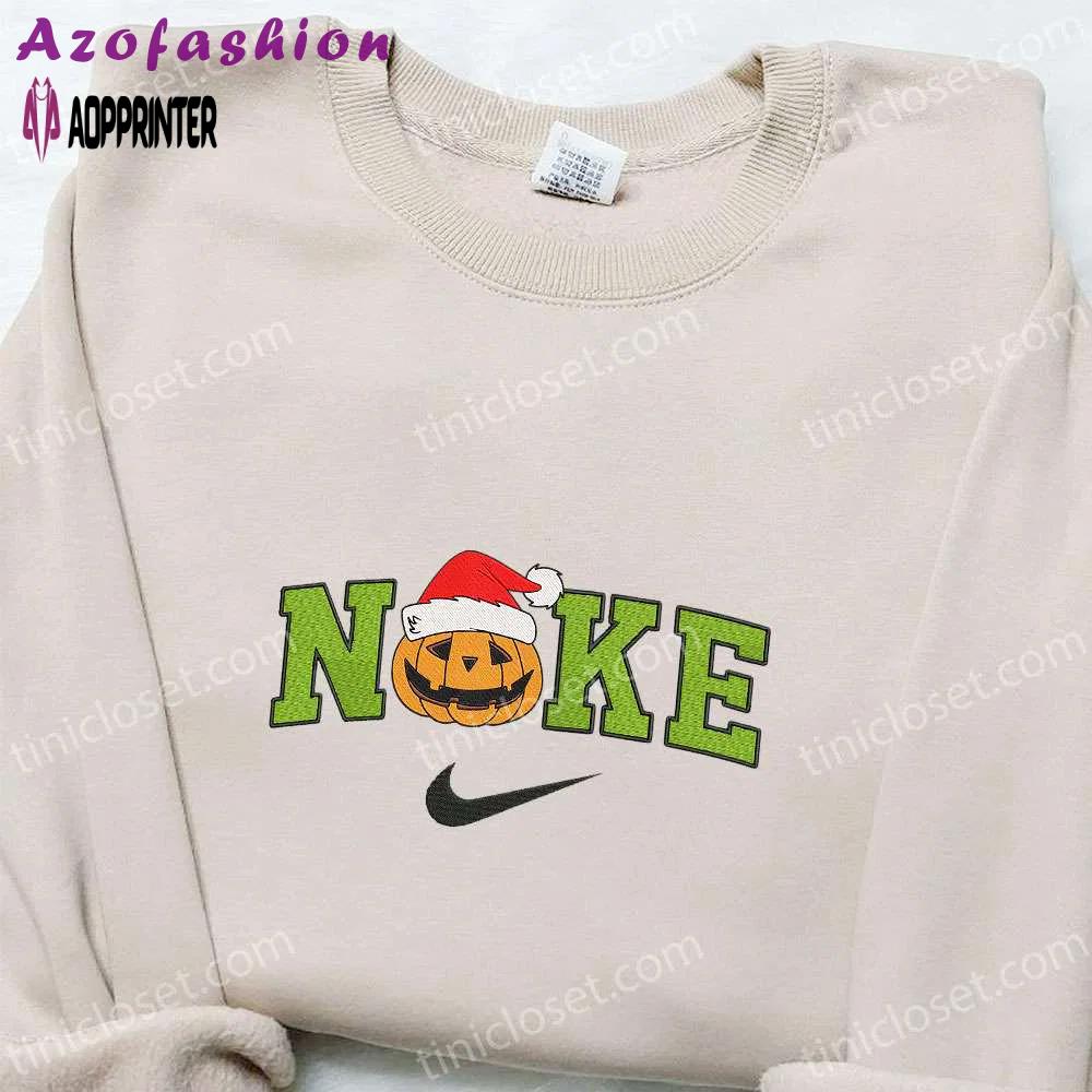 Pumpkin x nike embroidered sweatshirt: festive cartoon christmas shirt – best gift idea! Embroidered Shirt