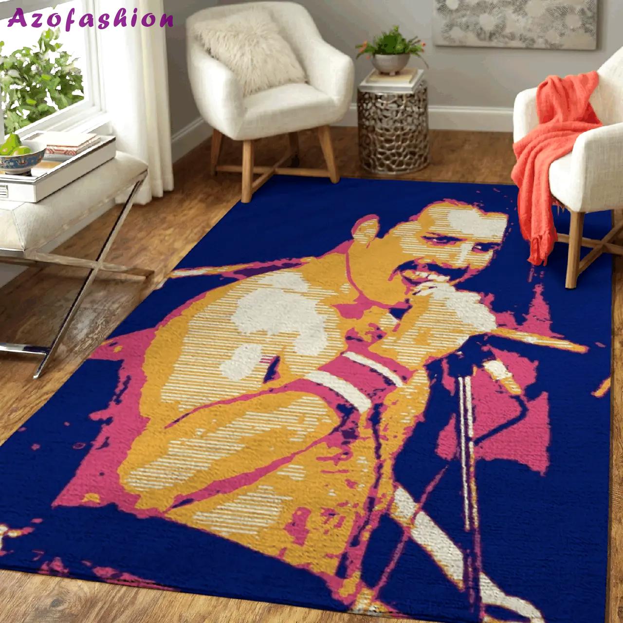 Queen band freddie pop art area rug area rug living room carpet rug regtangle carpet floor decor home decor Rectangle Rug