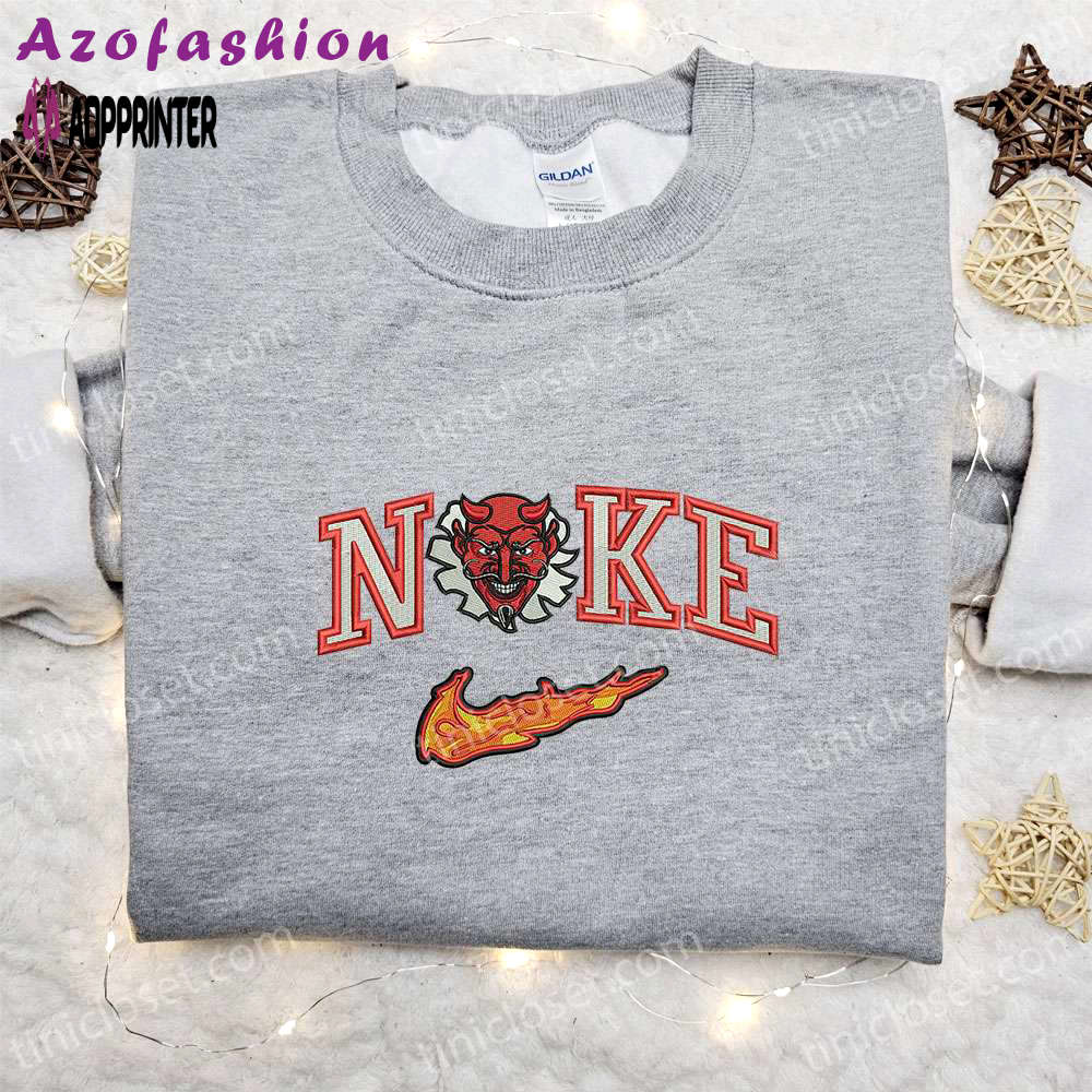 Red devil x nike embroidered hoodie & shirt: best halloween gift ideas Embroidered Shirt