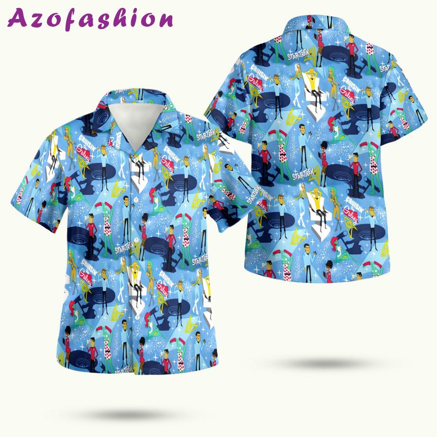 Retro star x trek light blue with cartoon character hawaiian shirt Hawaii Shirt Shorts & Flip Flops