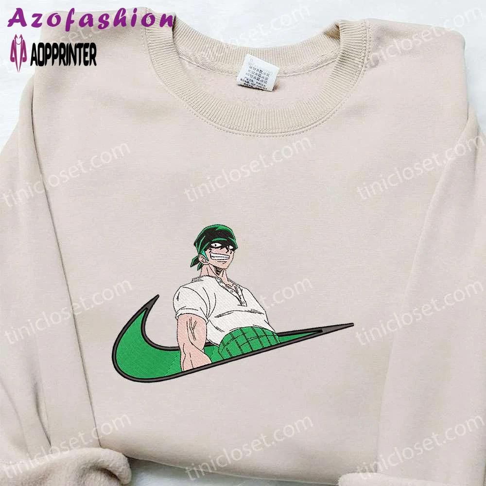 Roronoa zoro x swoosh anime sweatshirt: custom embroidered one piece shirt Embroidered Shirt