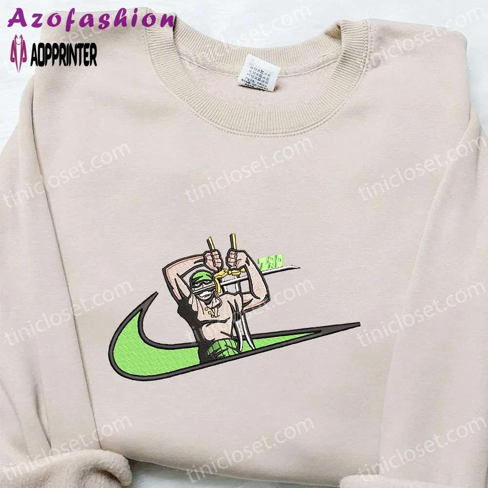 Roronoa zoro x swoosh embroidered sweatshirt – best one piece gift for family Embroidered Shirt