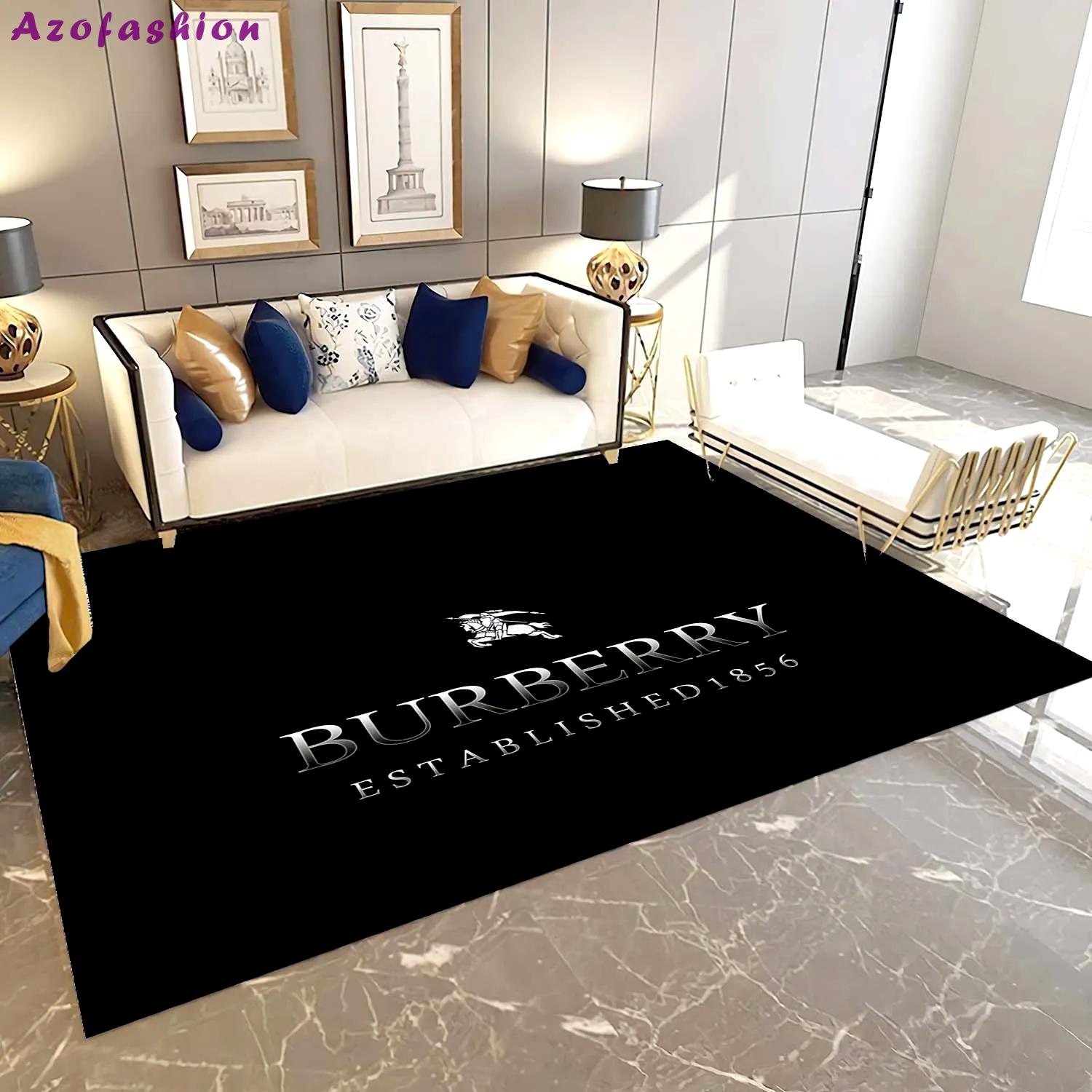 Rugs in living room and bedroom - Burberry dark logo luxury brand area rug carpet living room rug floor mats keep warm in winter Rectangle Rug
