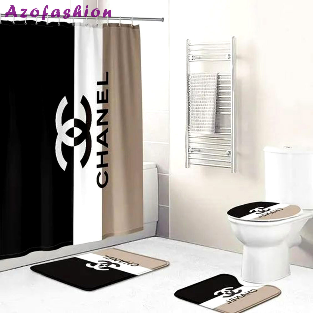Rugs in living room and bedroom - Chanel bathroom set hot 2023 luxury shower curtain bath rug mat home decor 271 Bathroom Accessory Sets
