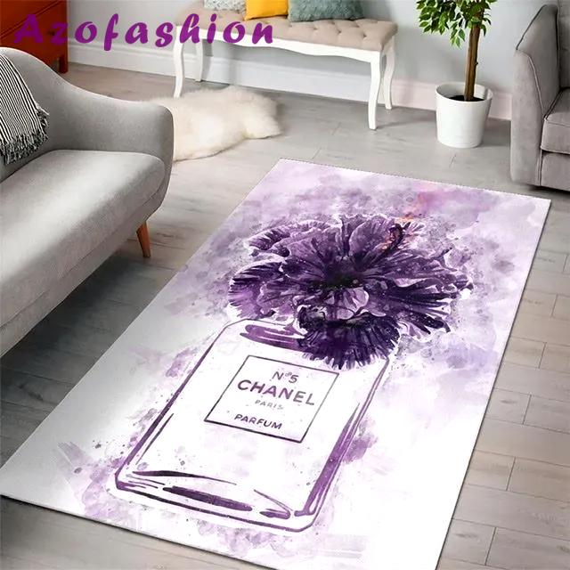 Rugs in living room and bedroom - Chanel logo violet parfum luxury fashion luxury brand premium rug carpet for living room home decoration Rectangle Rug