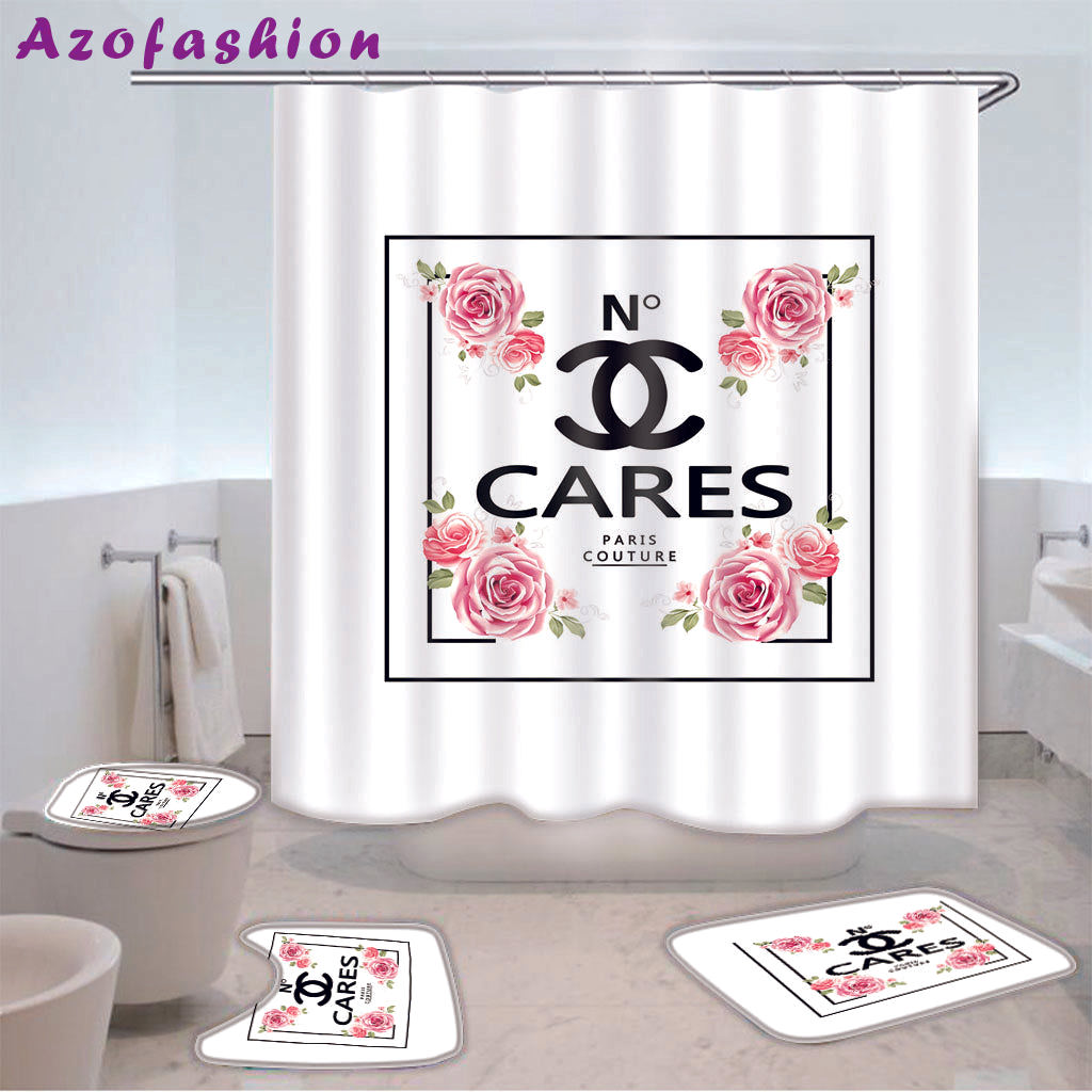 Rugs in living room and bedroom - Chanel white bathroom set hot 2023 luxury shower curtain bath rug mat home decor 148 Bathroom Accessory Sets