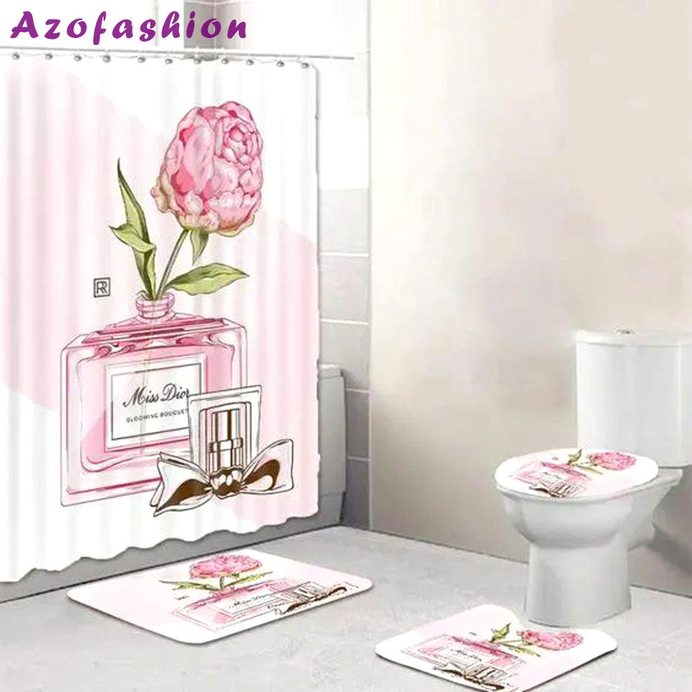 Rugs in living room and bedroom - Dior perfume bathroom set hot 2023 luxury shower curtain bath rug mat home decor 294 Bathroom Accessory Sets
