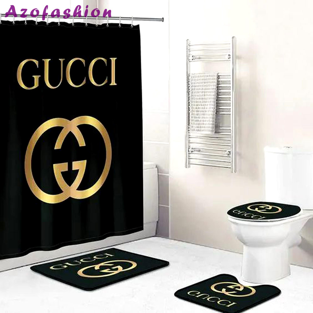 Rugs in living room and bedroom - Gucci black bathroom set hot 2023 luxury shower curtain bath rug mat home decor 199 Bathroom Accessory Sets