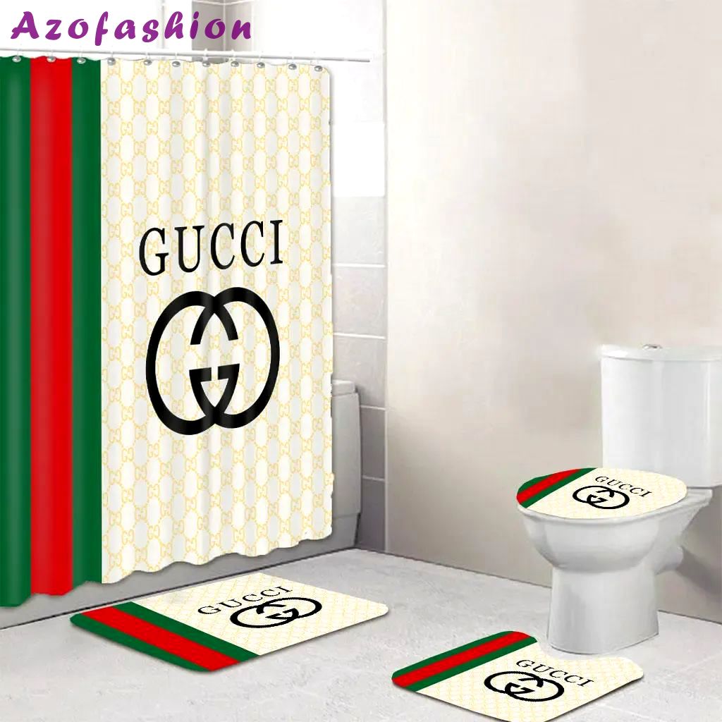 Rugs in living room and bedroom - Gucci stripe bathroom set hot 2023 luxury shower curtain bath rug mat home decor 229 Bathroom Accessory Sets