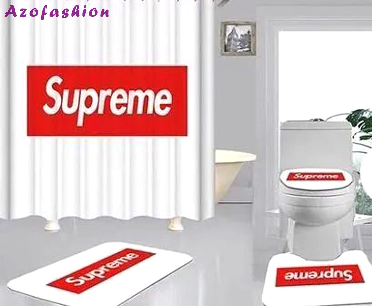 Rugs in living room and bedroom - Supreme white bathroom set hot 2023 luxury shower curtain bath rug mat home decor 295 Bathroom Accessory Sets
