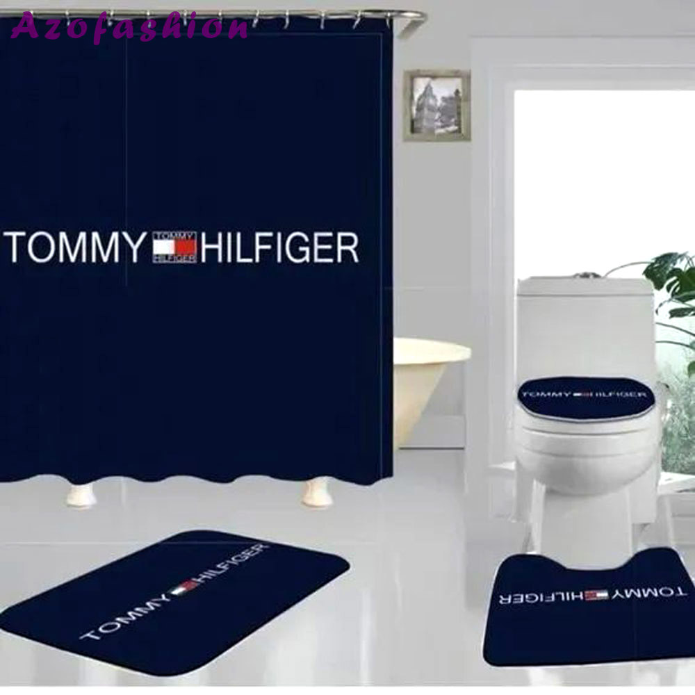 Rugs in living room and bedroom - Tommy hilfiger bathroom set hot 2023 luxury shower curtain bath rug mat home decor 300 Bathroom Accessory Sets