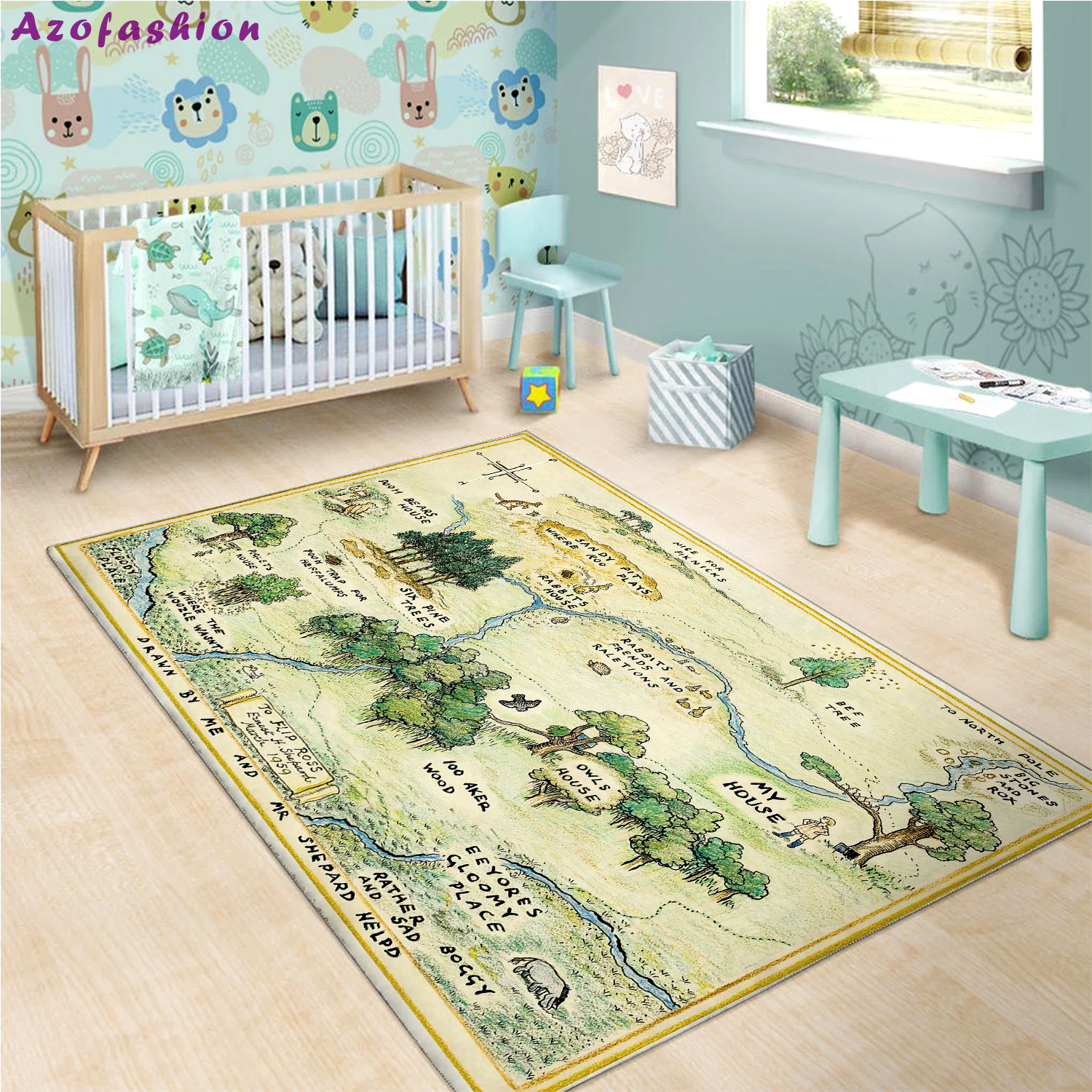 Rugs in living room and bedroom 100 acre wood map rug Rectangle Rug
