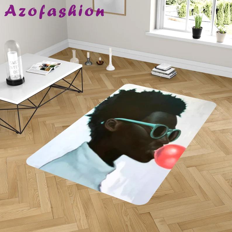 Rugs in living room and bedroom african american rug - modern black boy rug - black boy blowing bubble gum- black man art- christmas gift- modern rug- bubble gum art rug Rectangle Rug