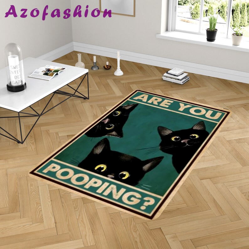 Rugs in living room and bedroom funny black cat rug - are you pooping rug - funny bathroom rug- toilet decor rug- funny kitty cat rug- cats lover gift- nursery cat rug Rectangle Rug