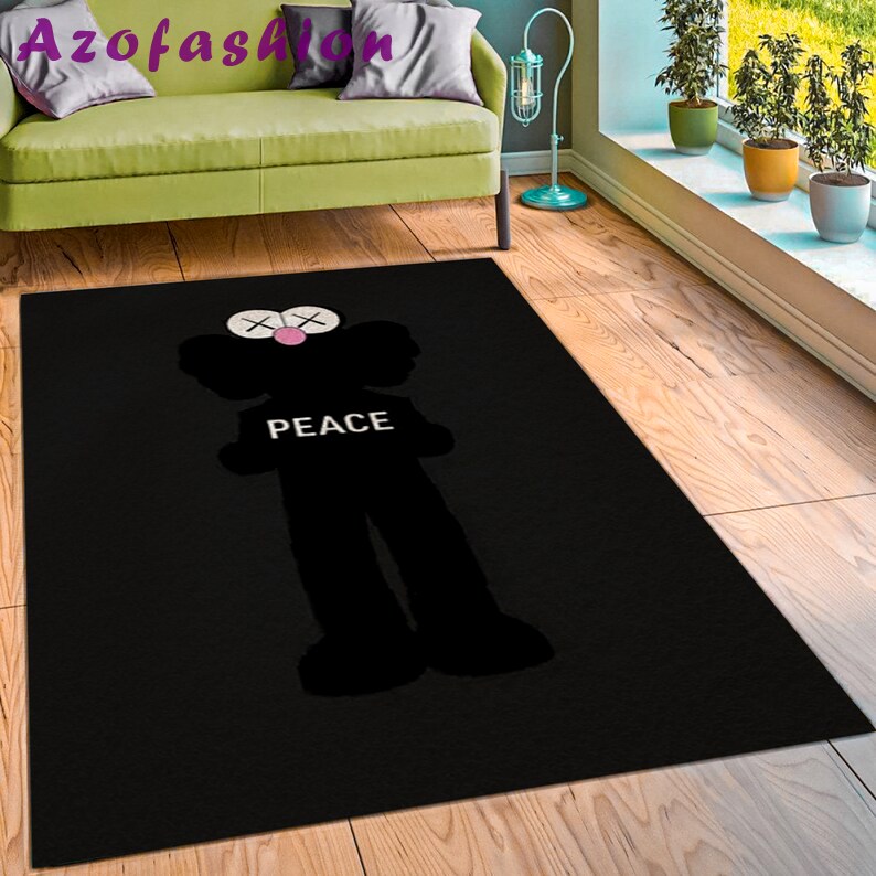 Rugs in living room and bedroom hypebeast black peace rug- hypebeast rug home decor- hypebeast rug- rug for living room- shoes rug- living room decor- streetwear rug Rectangle Rug