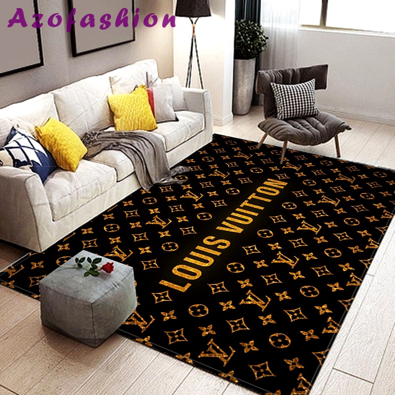 Rugs in living room and bedroom louis vuitton golden new fashion area rug carpet living room rug us gift decor Rectangle Rug