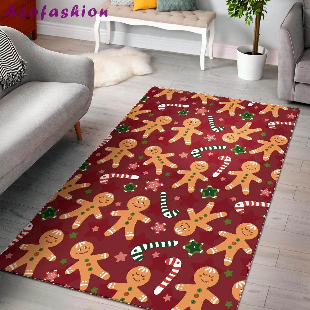 Rugs in living room and bedroom red gingerbread man chirstmas pattern print area rug Rectangle Rug