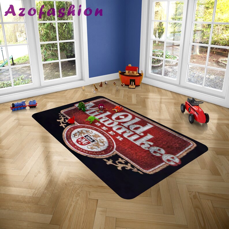 Rugs in living room and bedroom retro old milwaukee beer rug - old milwaukee modern carpet - milwaukee beer rug- old milwaukee decor room- vintage retro old milwaukee Rectangle Rug