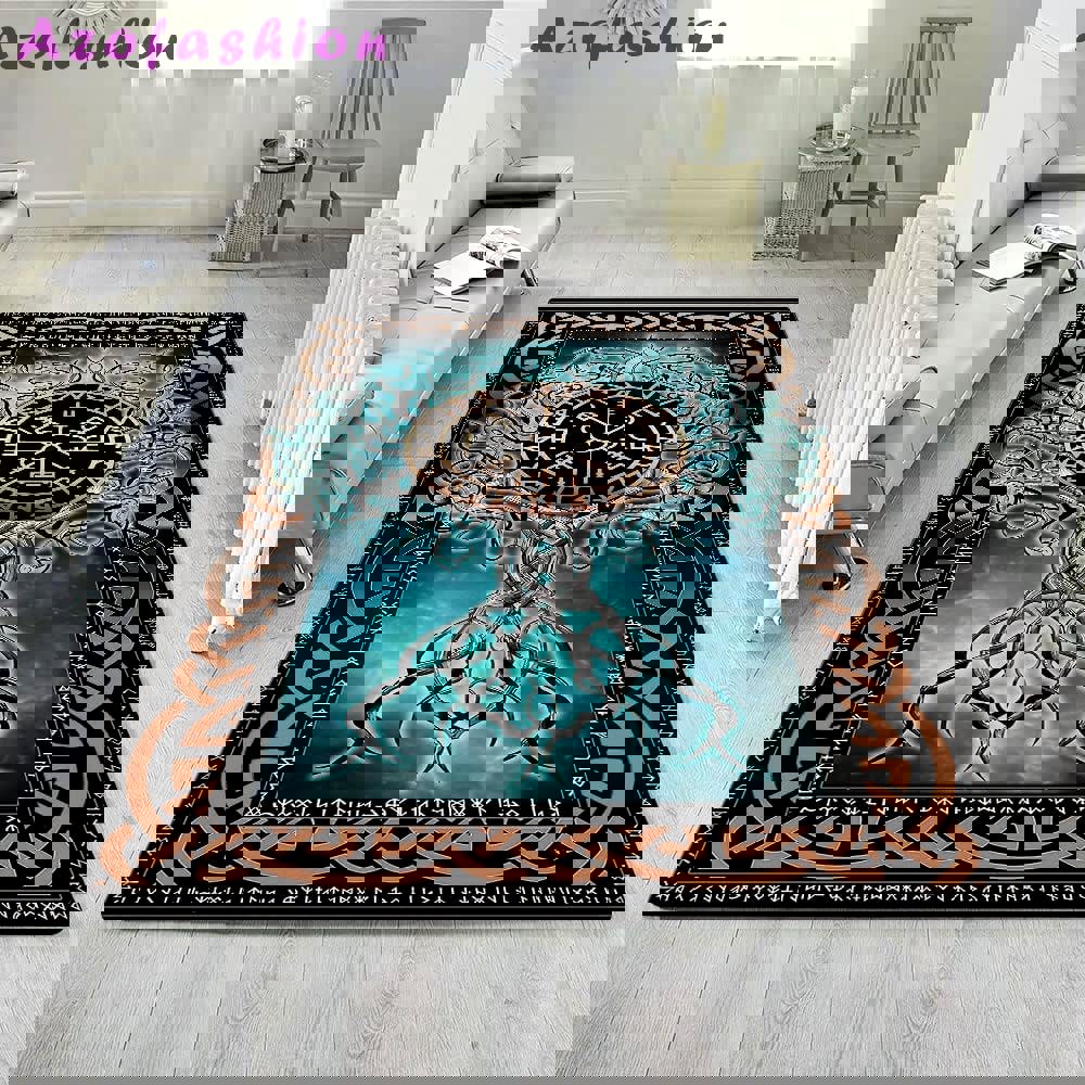 Rugs in living room and bedroom viking gifts for men - bedroom dinning room rug - tree of life norse decor Rectangle Rug