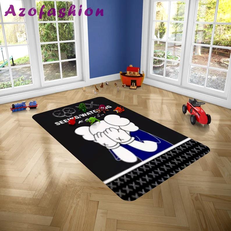 Rugs in living room and bedroom wu face kaw rug - kaw cartoon rug - kaw bed room rug- street style decor- modern rug- hypebeast rug- street fashion rug- boy room rug Rectangle Rug