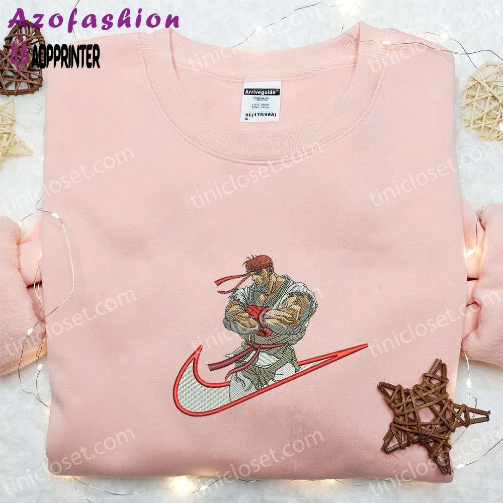 Ryu x swoosh embroidered hoodie & street fighter shirt – best family gift ideas Embroidered Shirt