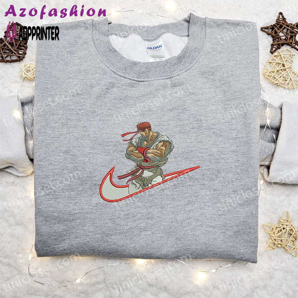 Ryu x swoosh game embroidered sweatshirt: street fighter-inspired nike hoodie Embroidered Shirt