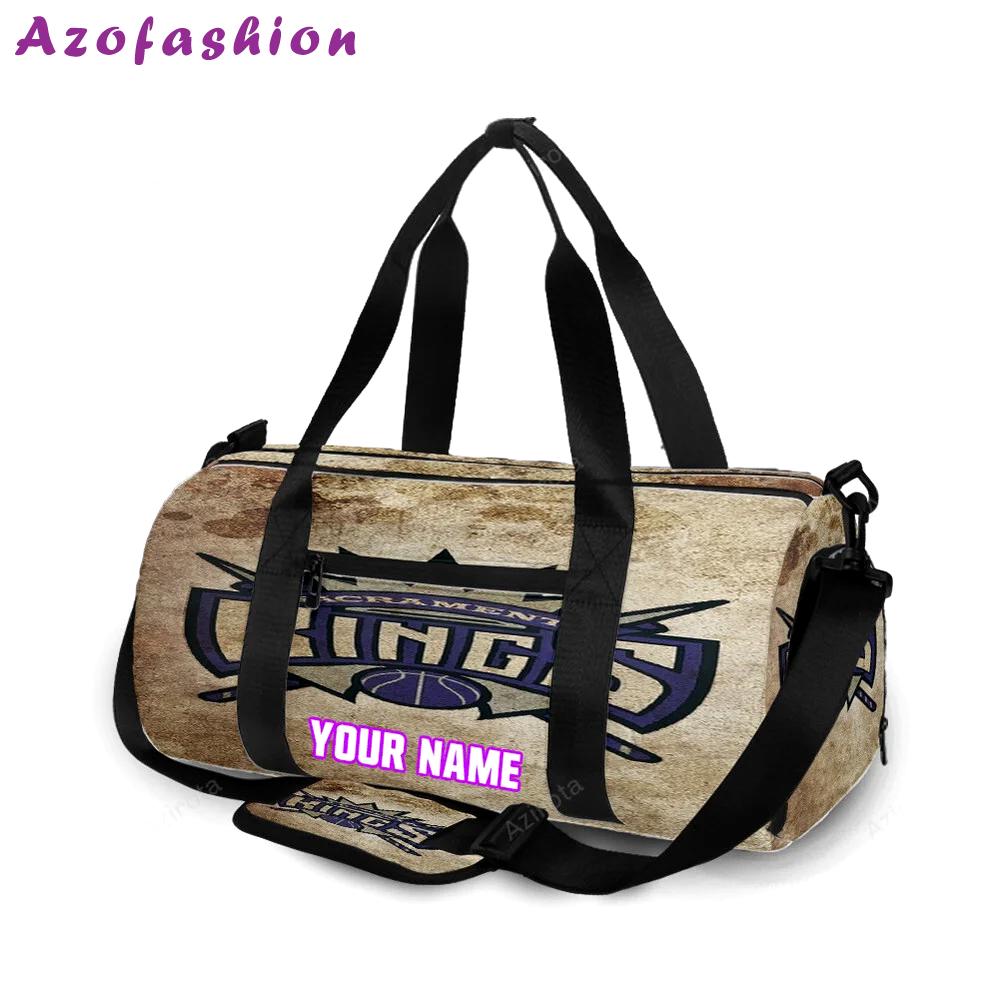 Sacramento kings emblem texture vintage personalized name travel bag gym bag 2312 Travel Bag
