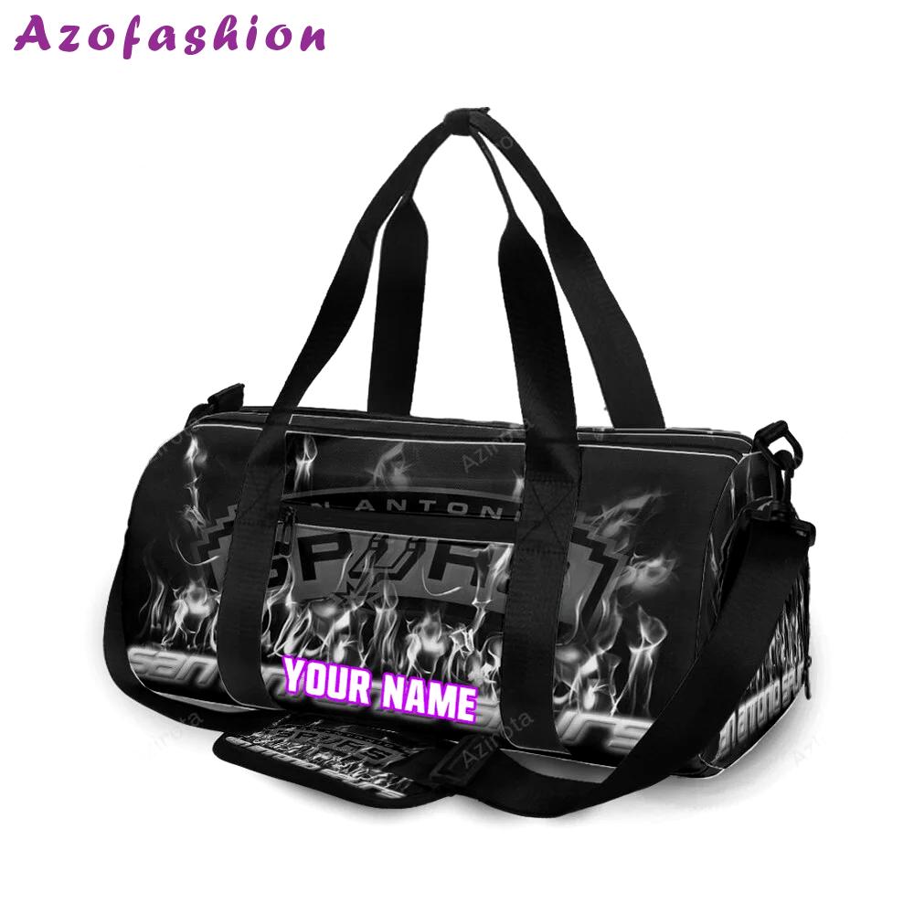San antonio spurs fire black white personalized name travel bag gym bag 2398 Travel Bag