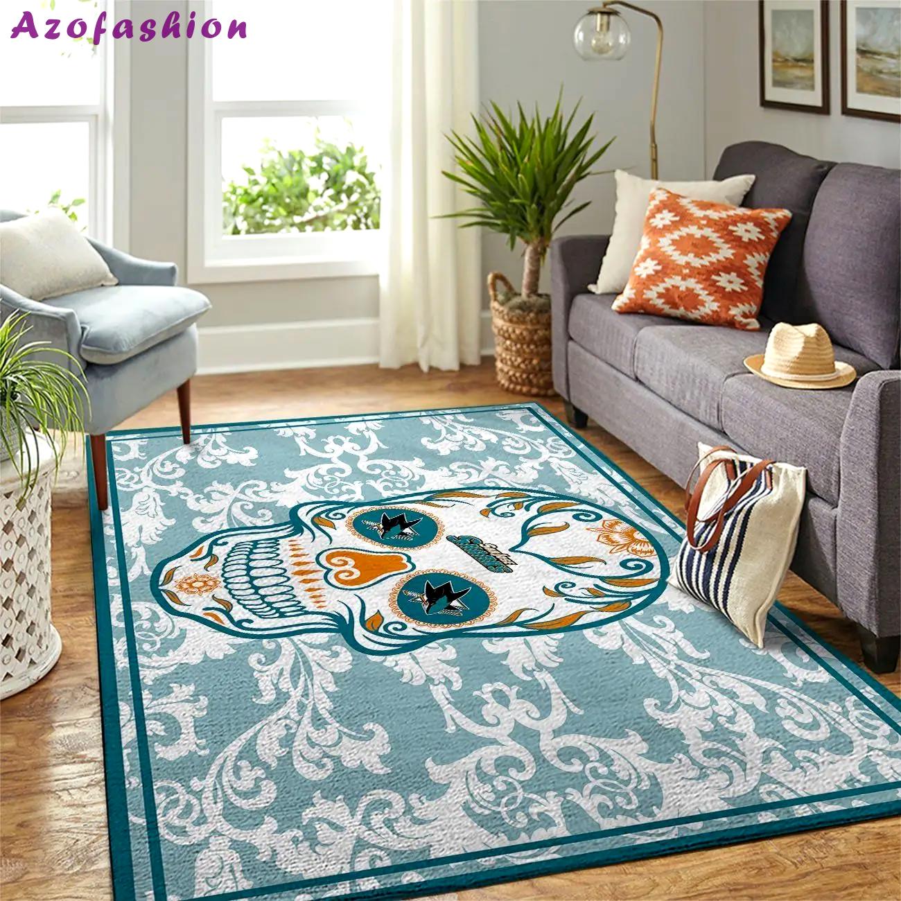 San jose sharks nhl area rugs skull flower style living room regtangle carpet Rectangle Rug