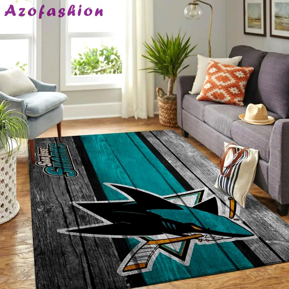 San jose sharks nhl area rugs wooden style living room regtangle carpet Rectangle Rug