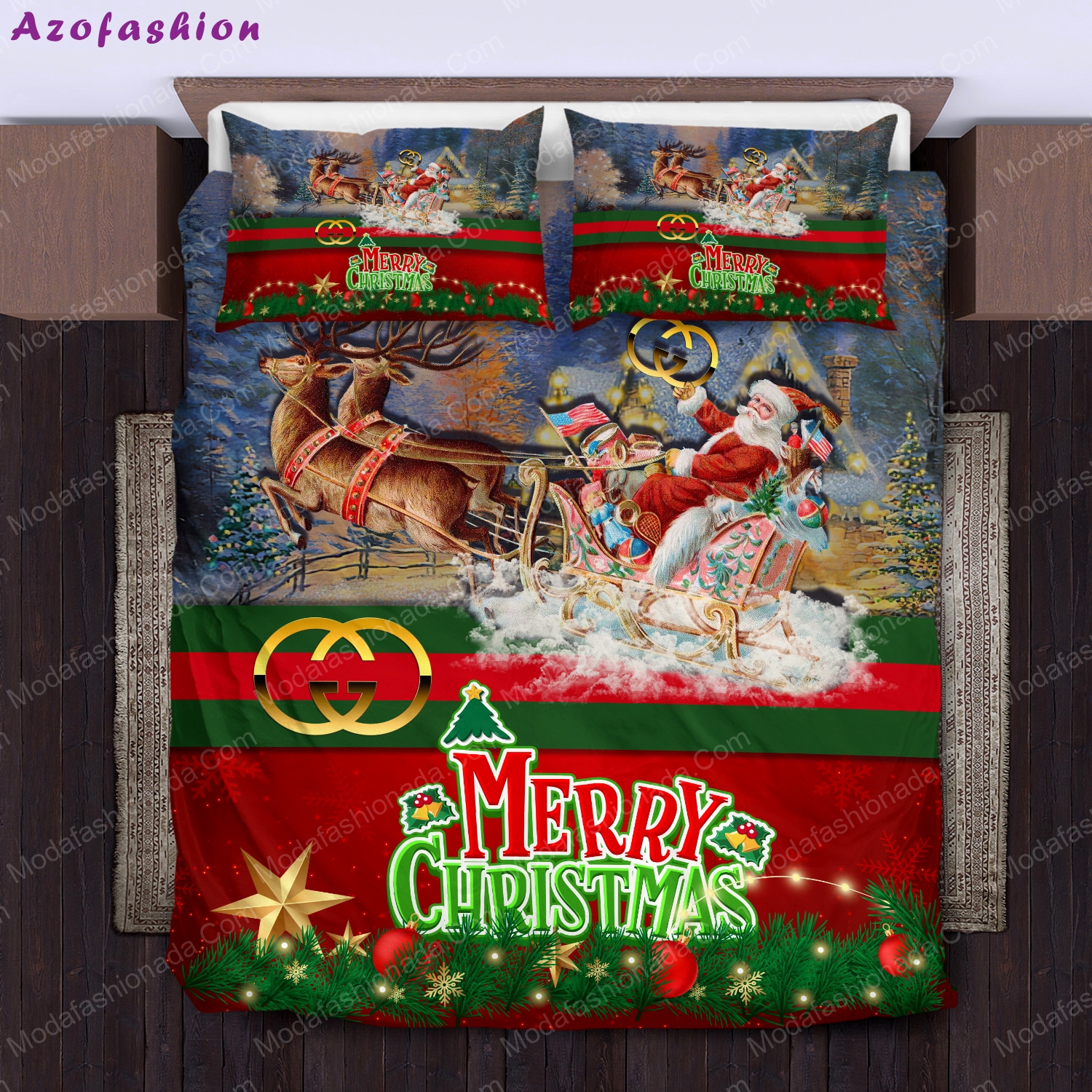Santa claus’s reindeer merry christmas gucci bedding sets home decoration Bedding Sets