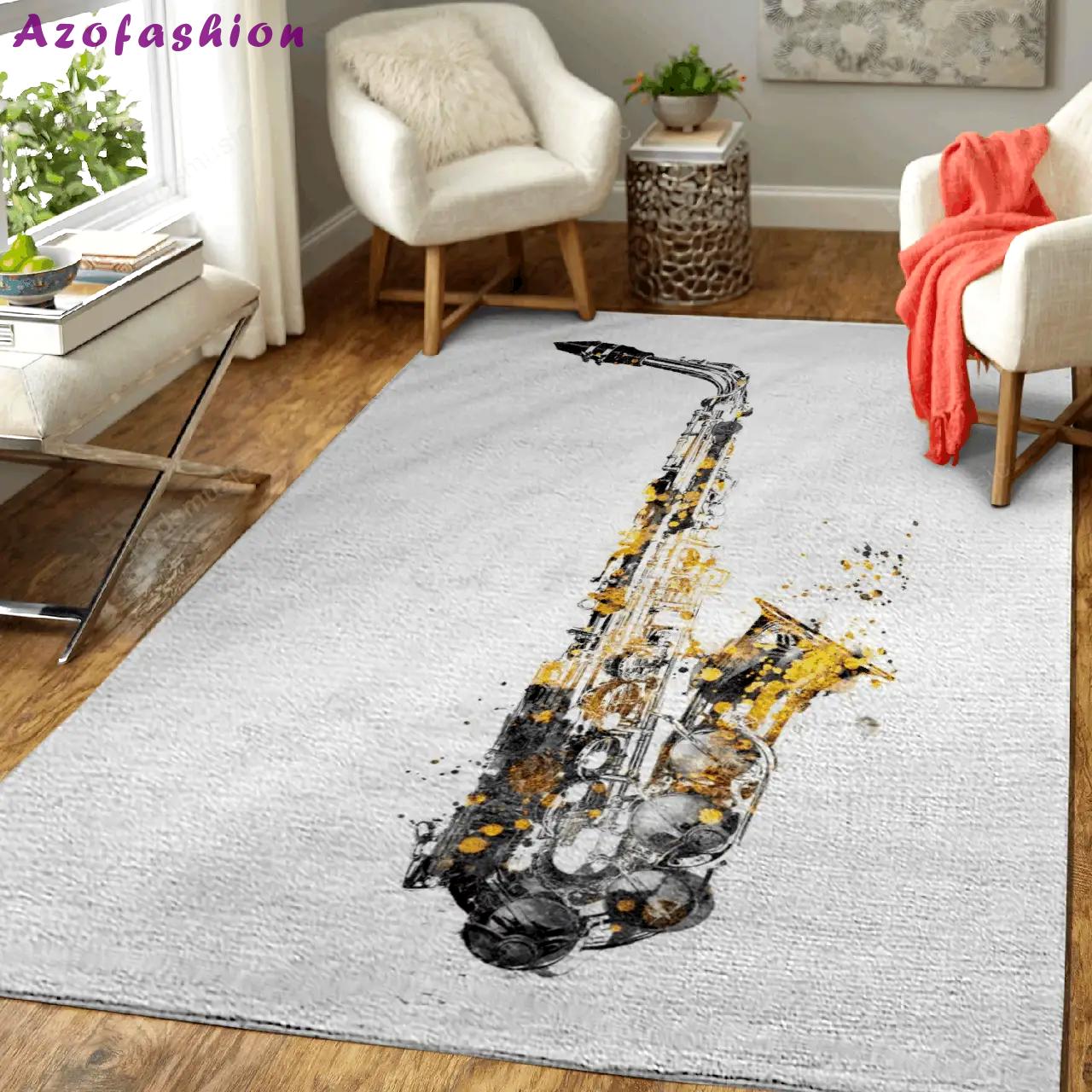 Saxophone music art music gold and black art for fans area rug living room carpet rug regtangle carpet floor decor home decor Rectangle Rug