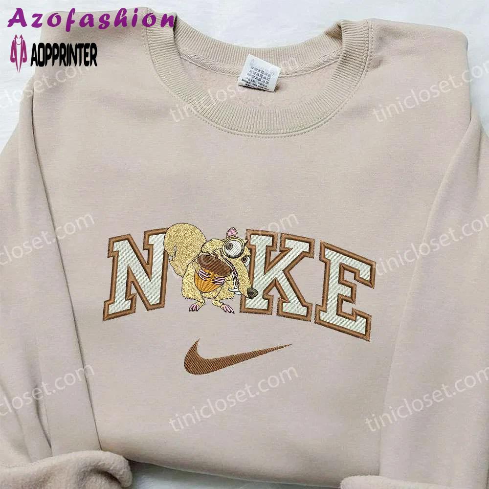Scrat x nike embroidered sweatshirt: ice age disney inspired shirt Embroidered Shirt