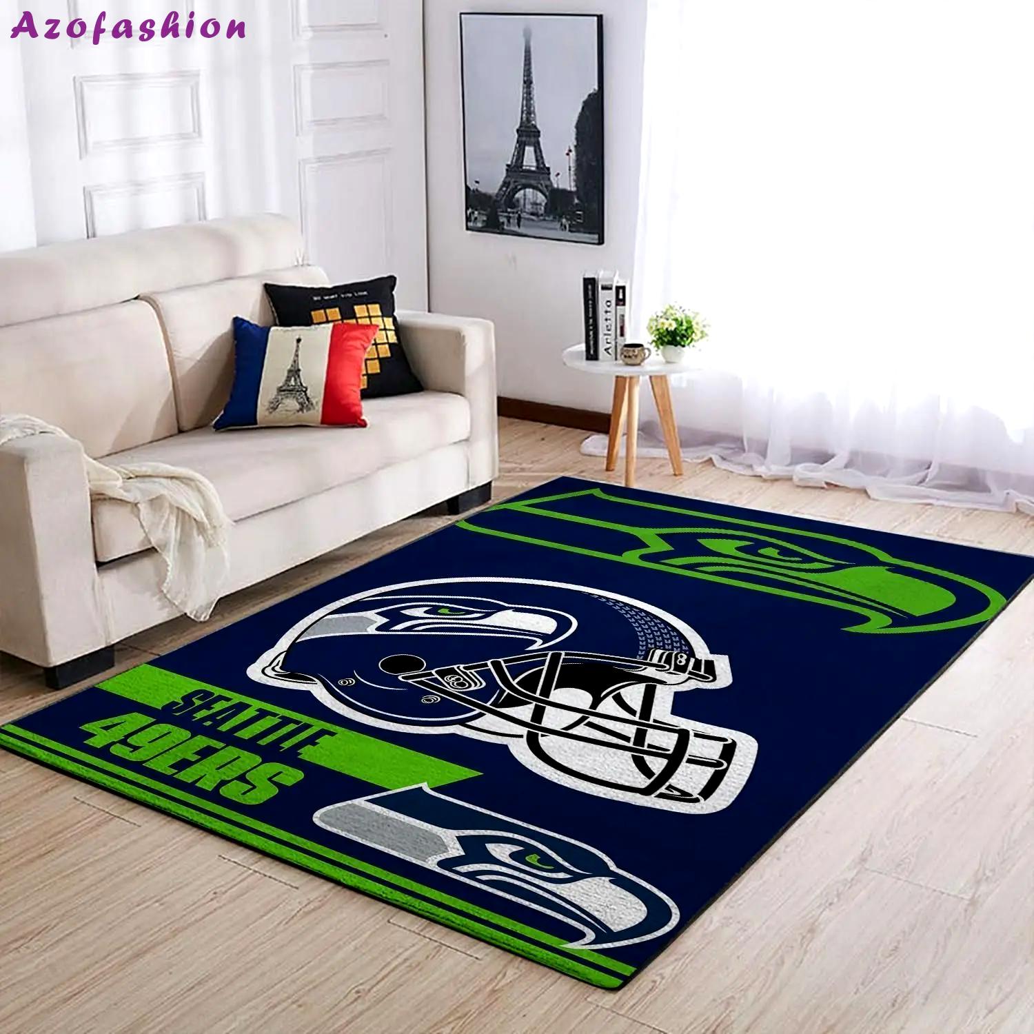 Seattle seahawks nfl helmet rectangle living room carpet rug regtangle carpet Rectangle Rug