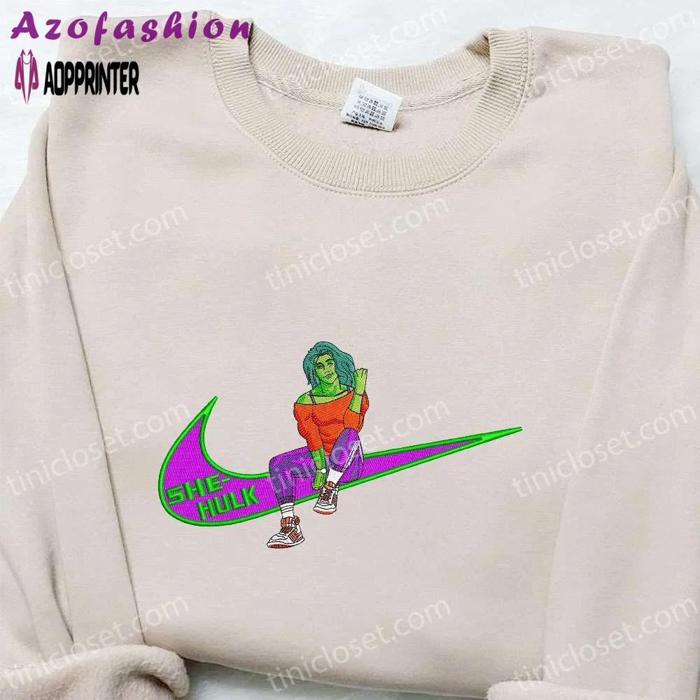 She hulk x swoosh movie embroidered hoodie – marvel universe sweatshirt: custom & trendy! Embroidered Shirt