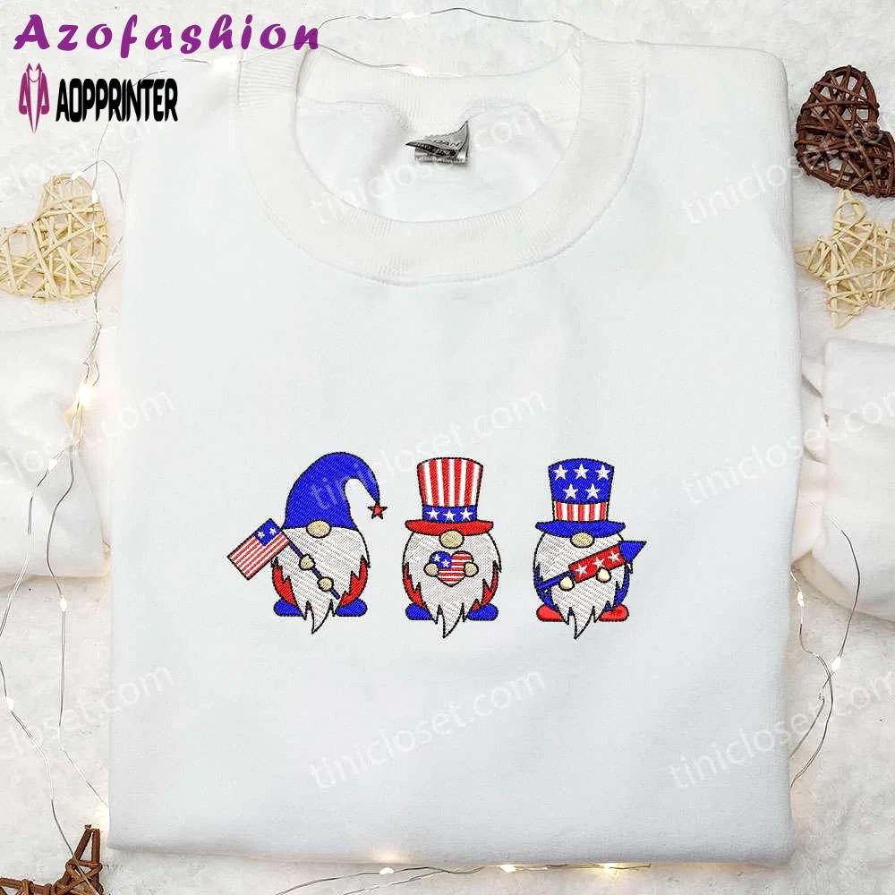 Shop american gnomes 4th of july embroidered shirt – national day gifts best patriotic shirts Embroidered Shirt