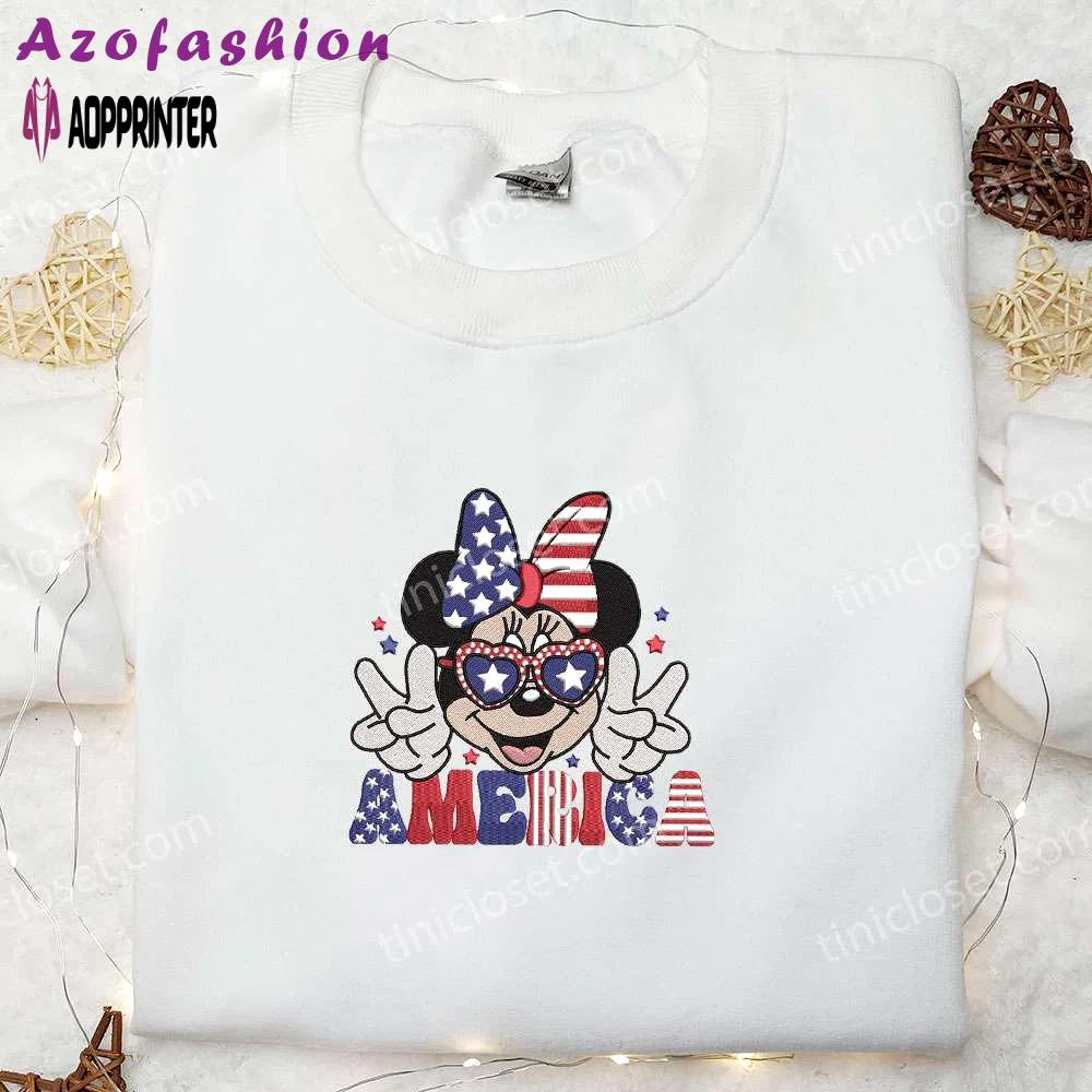 Shop the america minnie mouse independence day embroidered shirt – best disney patriotic shirts Embroidered Shirt