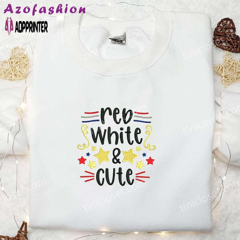 Shop the best 4th of july red white and cute embroidered shirt for national day gifts Embroidered Shirt