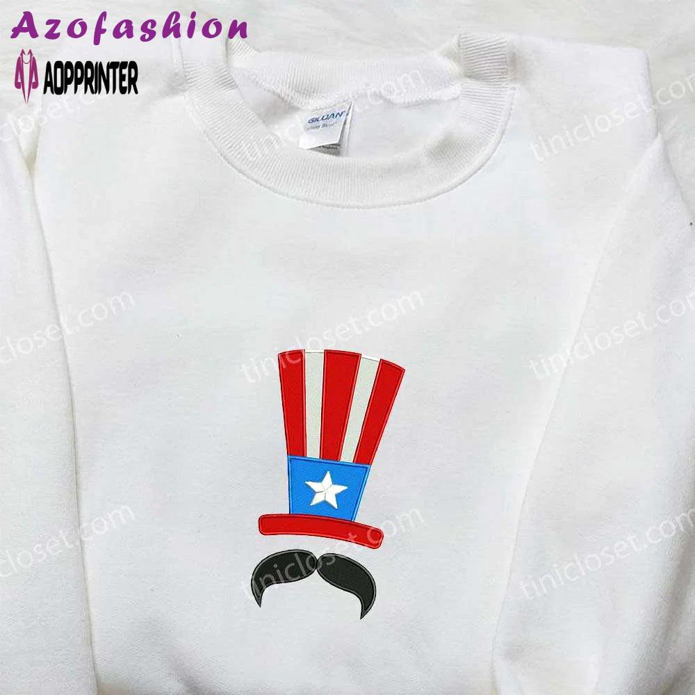 Show your patriotism with america hat and mustache embroidered shirt – best national day gift Embroidered Shirt
