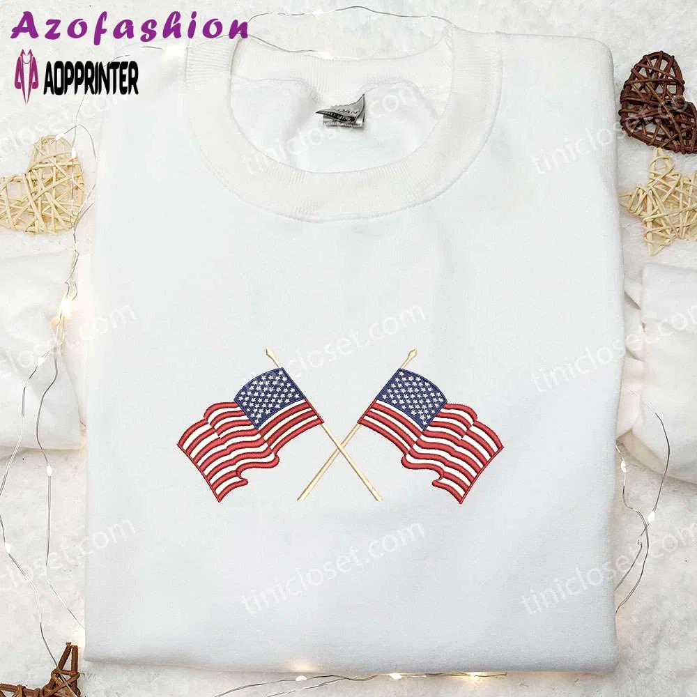 Show your patriotism with our american flag embroidered shirt – perfect national day gift! Embroidered Shirt