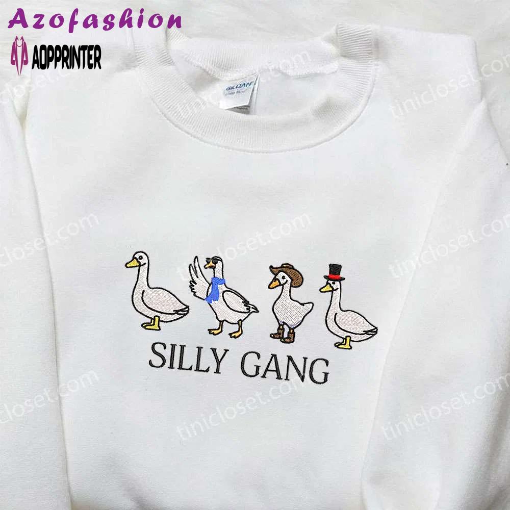 Silly gang goose embroidered shirt: animal & funny tee for a playful look! Embroidered Shirt