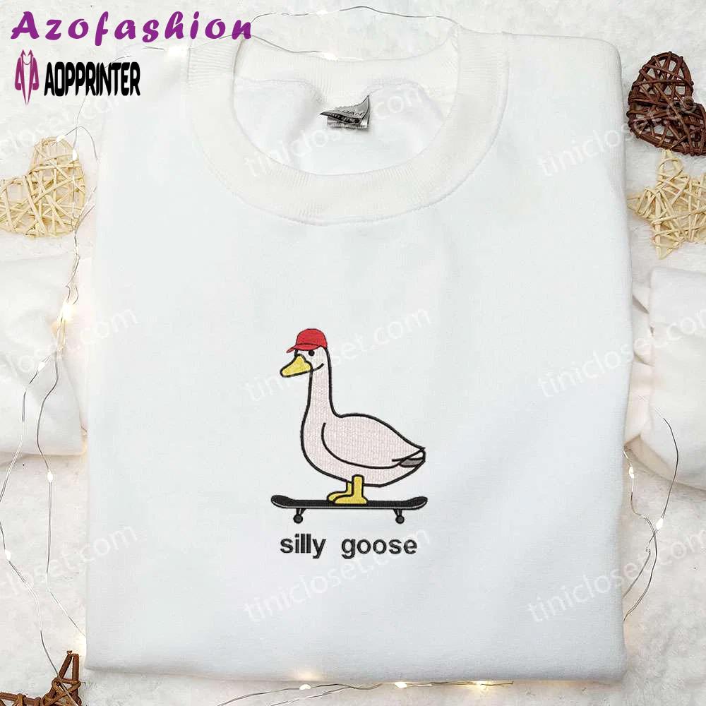 Silly goose embroidered shirt: cute animal design for skateboarding enthusiasts Embroidered Shirt