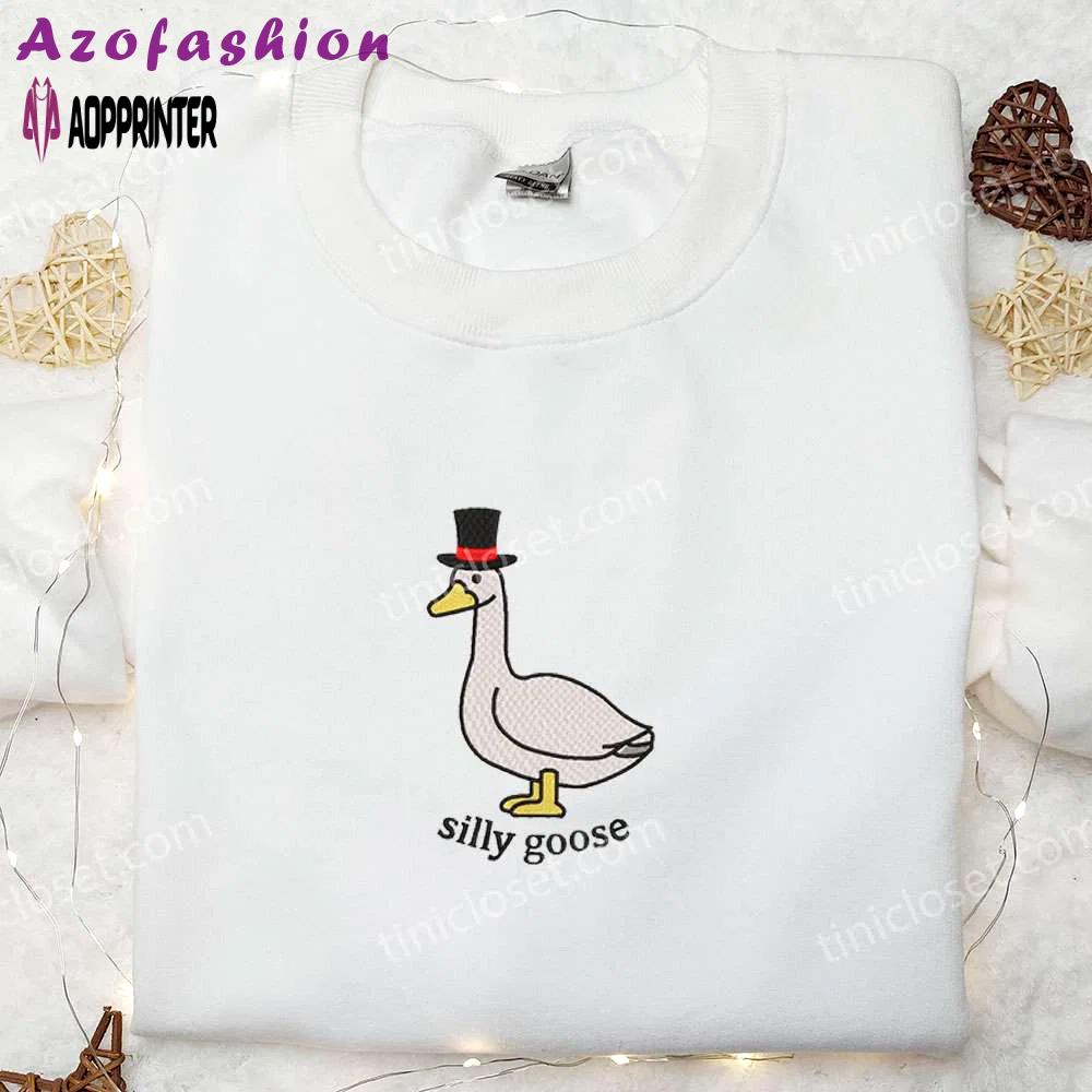 Silly goose with hat embroidered shirt – animal & funny embroidery Embroidered Shirt