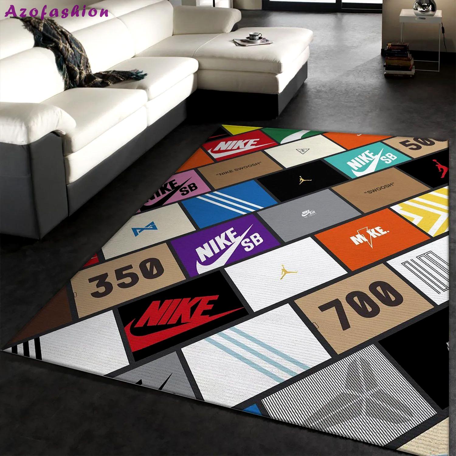 Sneaker box logo type 877. Upgrade Your Living Room with Luxury Home Decor: Area Carpets, Floor Decor, Door Mats, and Hot Gift Items with style a High-End Fashion Brand Rectangle Rug