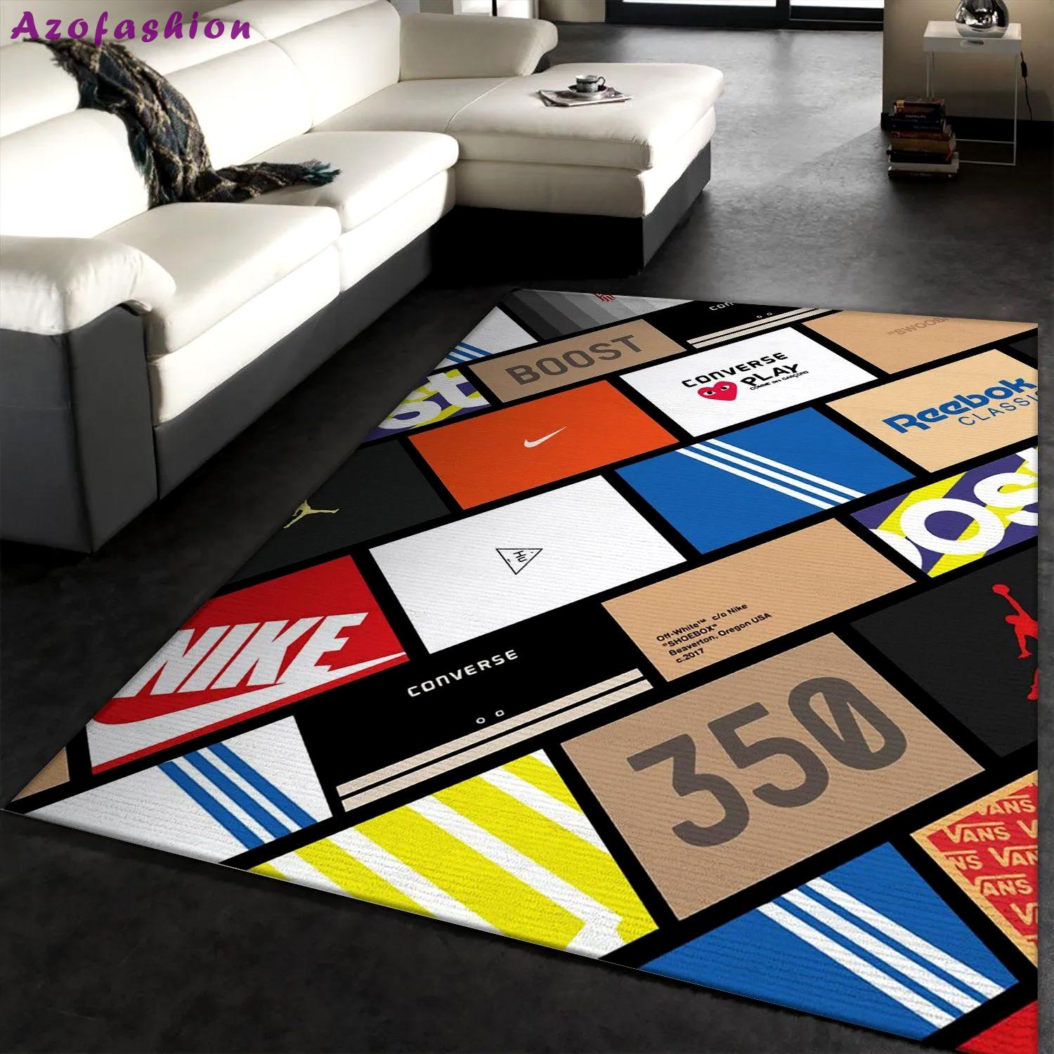 Sneaker boxes logo type 806. Upgrade Your Living Room with Luxury Home Decor: Area Carpets, Floor Decor, Door Mats, and Hot Gift Items with style a High-End Fashion Brand Rectangle Rug